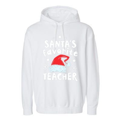 Santas Favorite Teacher Christmas Santa Hat Xmas Garment-Dyed Fleece Hoodie