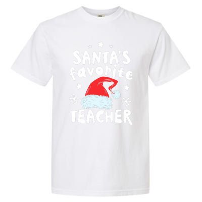 Santas Favorite Teacher Christmas Santa Hat Xmas Garment-Dyed Heavyweight T-Shirt