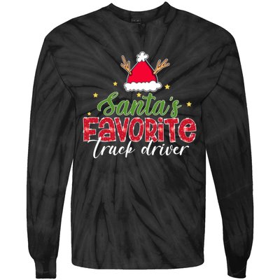 SantaS Favorite Truck Driver Christmas Funny Xmas Tie-Dye Long Sleeve Shirt