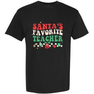 Santas Favorite Teacher Groovy Retro Christmas Garment-Dyed Heavyweight T-Shirt