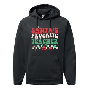 Santas Favorite Teacher Groovy Retro Christmas Performance Fleece Hoodie