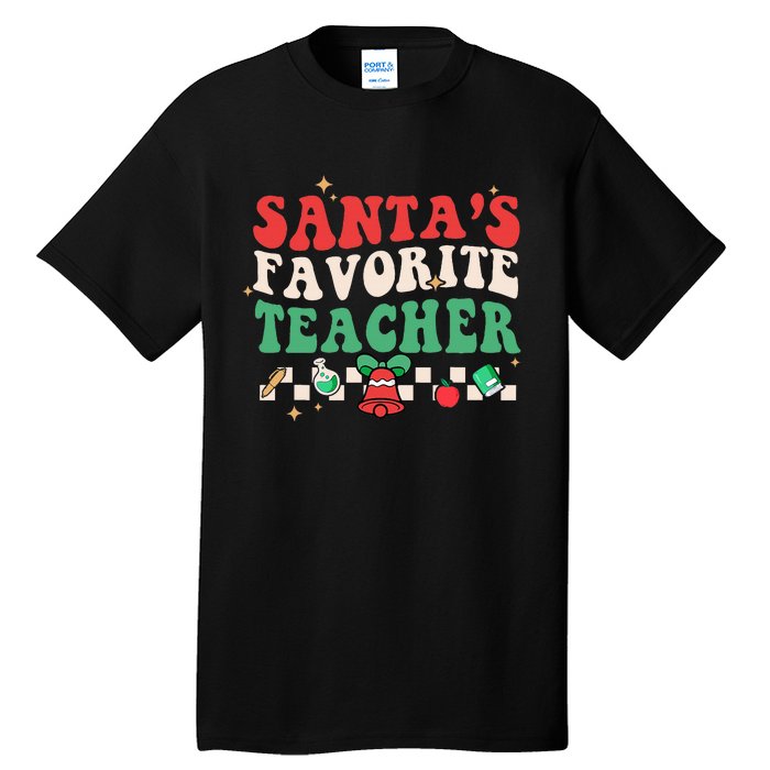 Santas Favorite Teacher Groovy Retro Christmas Tall T-Shirt