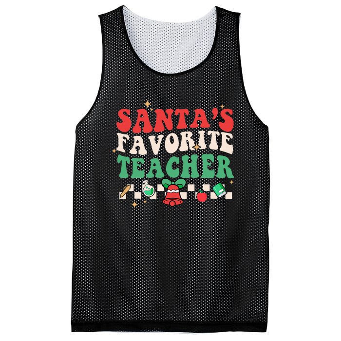 Santas Favorite Teacher Groovy Retro Christmas Mesh Reversible Basketball Jersey Tank