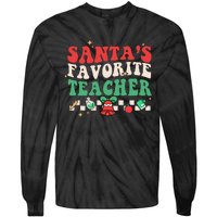 Santas Favorite Teacher Groovy Retro Christmas Tie-Dye Long Sleeve Shirt