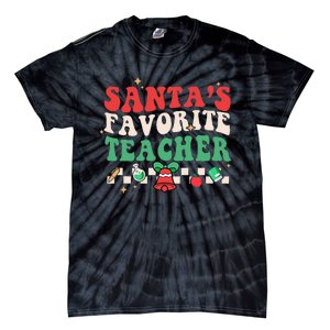 Santas Favorite Teacher Groovy Retro Christmas Tie-Dye T-Shirt