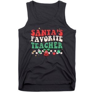 Santas Favorite Teacher Groovy Retro Christmas Tank Top