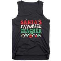 Santas Favorite Teacher Groovy Retro Christmas Tank Top