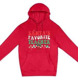 Santas Favorite Teacher Groovy Retro Christmas Premium Pullover Hoodie