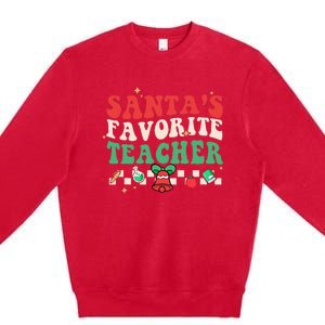 Santas Favorite Teacher Groovy Retro Christmas Premium Crewneck Sweatshirt