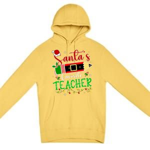 SantaS Favorite Teacher Funny Christmas Pen Santa Hat Light Premium Pullover Hoodie