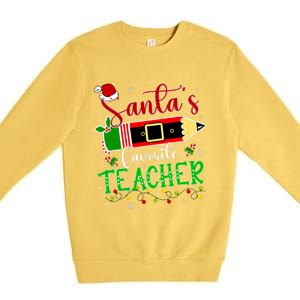 SantaS Favorite Teacher Funny Christmas Pen Santa Hat Light Premium Crewneck Sweatshirt