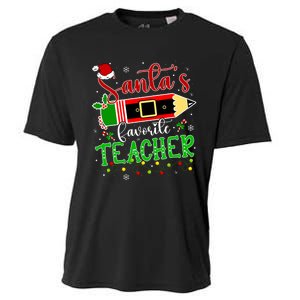 SantaS Favorite Teacher Funny Christmas Pen Santa Hat Light Cooling Performance Crew T-Shirt