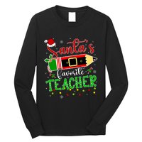 SantaS Favorite Teacher Funny Christmas Pen Santa Hat Light Long Sleeve Shirt