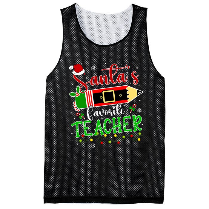 SantaS Favorite Teacher Funny Christmas Pen Santa Hat Light Mesh Reversible Basketball Jersey Tank