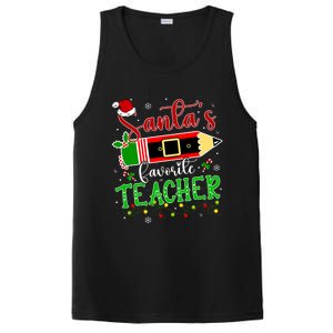 SantaS Favorite Teacher Funny Christmas Pen Santa Hat Light PosiCharge Competitor Tank