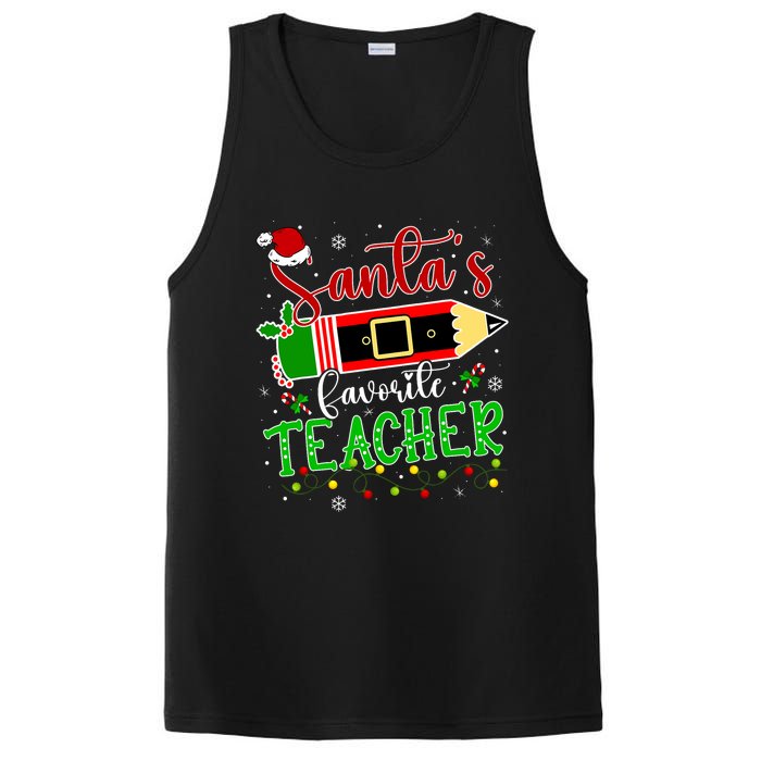 SantaS Favorite Teacher Funny Christmas Pen Santa Hat Light PosiCharge Competitor Tank