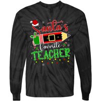 SantaS Favorite Teacher Funny Christmas Pen Santa Hat Light Tie-Dye Long Sleeve Shirt