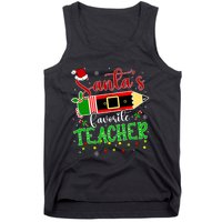 SantaS Favorite Teacher Funny Christmas Pen Santa Hat Light Tank Top