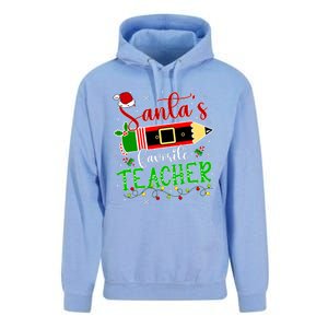 SantaS Favorite Teacher Funny Christmas Pen Santa Hat Light Unisex Surf Hoodie