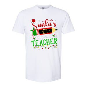 SantaS Favorite Teacher Funny Christmas Pen Santa Hat Light Softstyle CVC T-Shirt