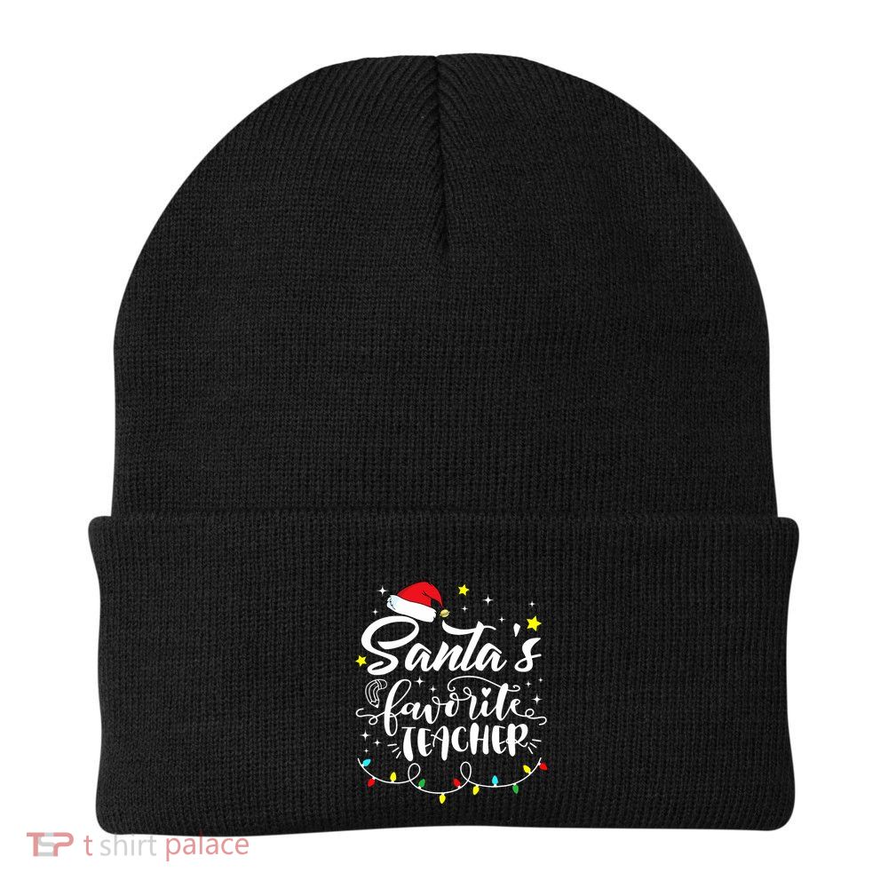 Santas Favorite Teacher Funny Christmas Santa Hat Light Knit Cap Winter Beanie