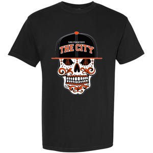 San Francisco The City Sugar Skull Bay Bridge Golden Gate Garment-Dyed Heavyweight T-Shirt