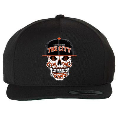 San Francisco The City Sugar Skull Bay Bridge Golden Gate Wool Snapback Cap