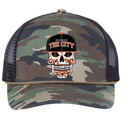 San Francisco The City Sugar Skull Bay Bridge Golden Gate Retro Rope Trucker Hat Cap