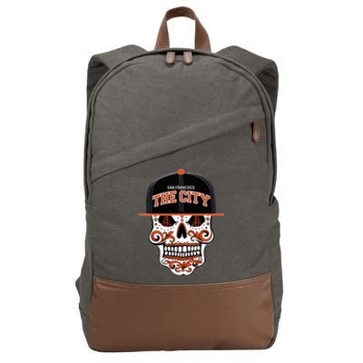 San Francisco The City Sugar Skull Bay Bridge Golden Gate Cotton Canvas Backpack