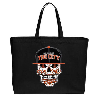 San Francisco The City Sugar Skull Bay Bridge Golden Gate Cotton Canvas Jumbo Tote