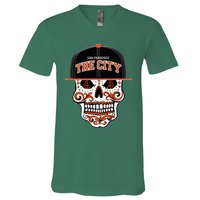 San Francisco The City Sugar Skull Bay Bridge Golden Gate V-Neck T-Shirt