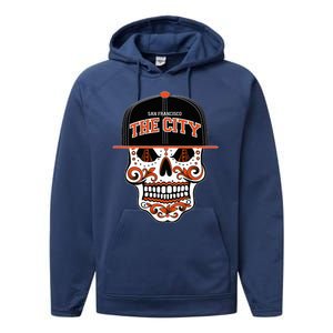 San Francisco The City Sugar Skull Bay Bridge Golden Gate Performance Fleece Hoodie