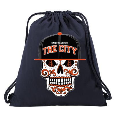 San Francisco The City Sugar Skull Bay Bridge Golden Gate Drawstring Bag