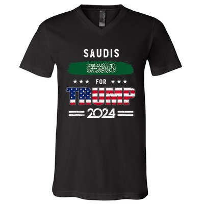 Saudis For Trump 2024 Saudi Arabia Flag Patriotic Supporter V-Neck T-Shirt