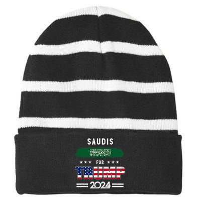 Saudis For Trump 2024 Saudi Arabia Flag Patriotic Supporter Striped Beanie with Solid Band