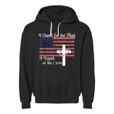 Stand For The Flag, I Kneel At The Cross Patriotic Christian Garment-Dyed Fleece Hoodie
