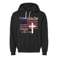 Stand For The Flag, I Kneel At The Cross Patriotic Christian Garment-Dyed Fleece Hoodie