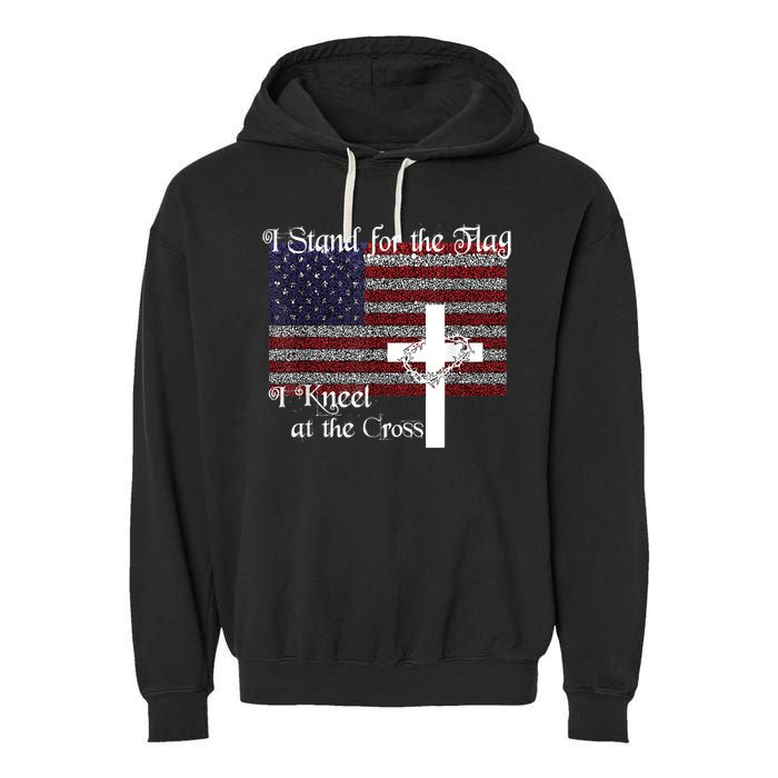 Stand For The Flag, I Kneel At The Cross Patriotic Christian Garment-Dyed Fleece Hoodie