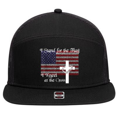 Stand For The Flag, I Kneel At The Cross Patriotic Christian 7 Panel Mesh Trucker Snapback Hat