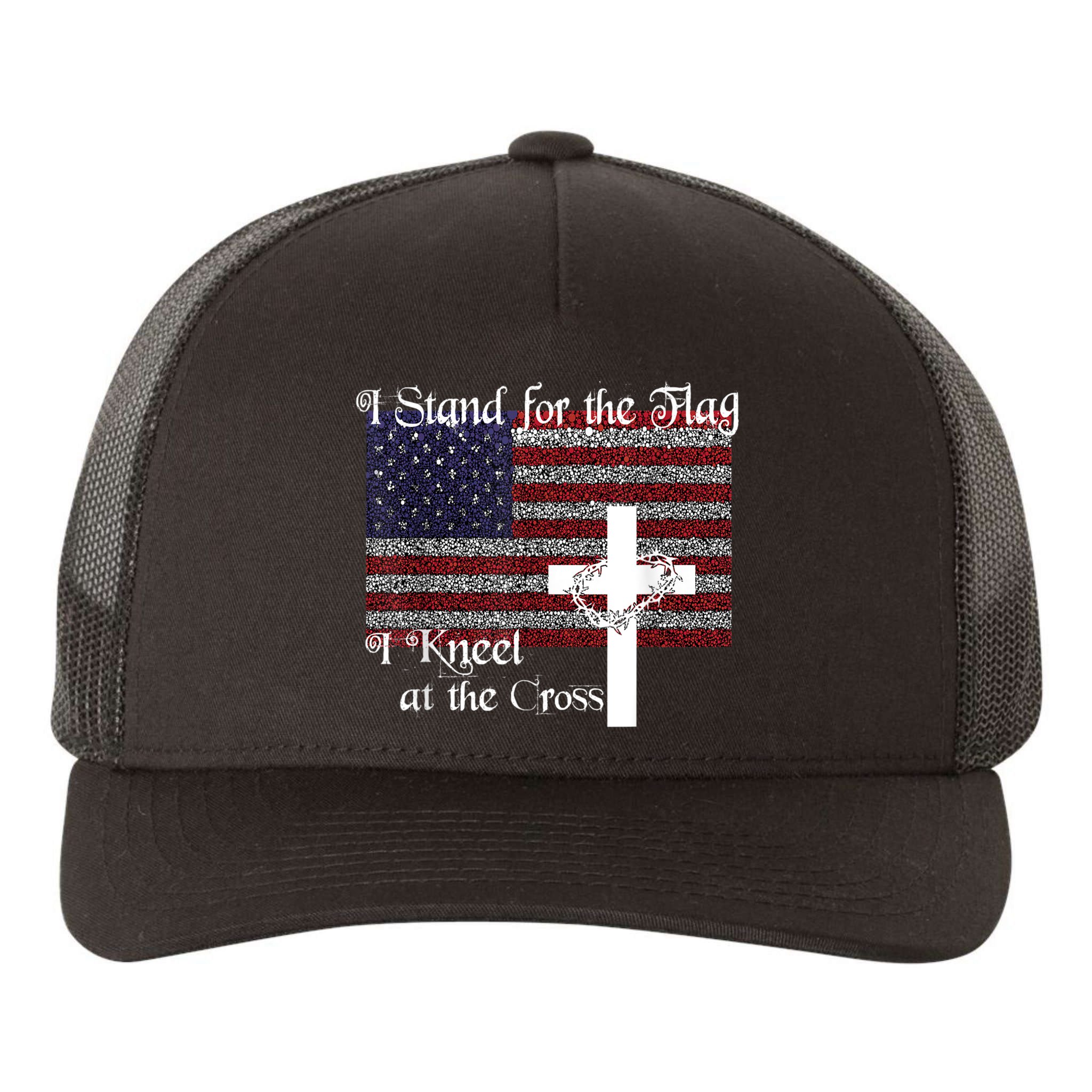 Stand For The Flag, I Kneel At The Cross Patriotic Christian Yupoong Adult 5-Panel Trucker Hat