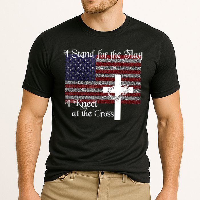 Stand For The Flag, I Kneel At The Cross Patriotic Christian Performance Shirt