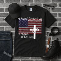 Stand For The Flag, I Kneel At The Cross Patriotic Christian Tall T-Shirt