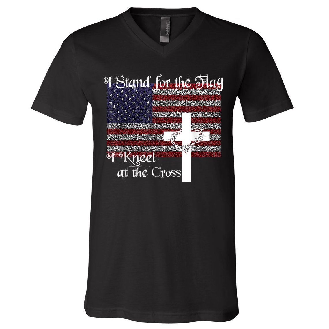 Stand For The Flag, I Kneel At The Cross Patriotic Christian V-Neck T-Shirt