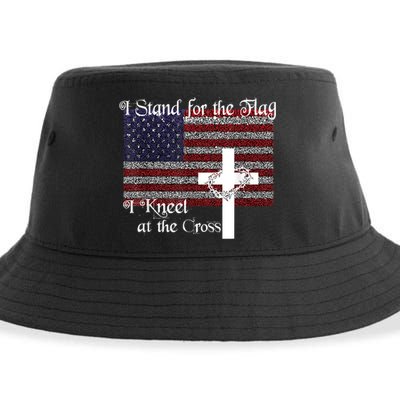 Stand For The Flag, I Kneel At The Cross Patriotic Christian Sustainable Bucket Hat