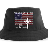 Stand For The Flag, I Kneel At The Cross Patriotic Christian Sustainable Bucket Hat