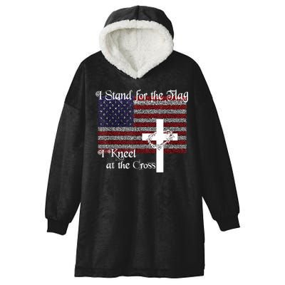 Stand For The Flag, I Kneel At The Cross Patriotic Christian Hooded Wearable Blanket