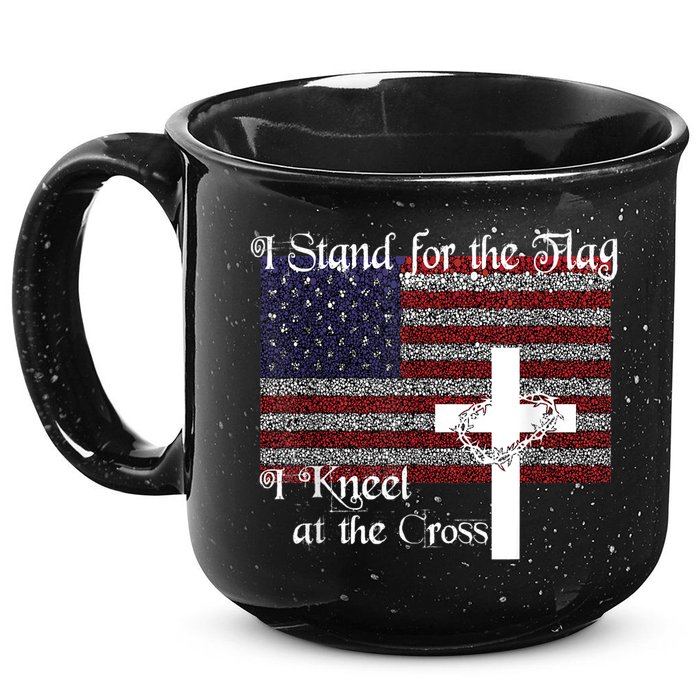 Stand For The Flag, I Kneel At The Cross Patriotic Christian 15oz Campfire Ceramic Mug