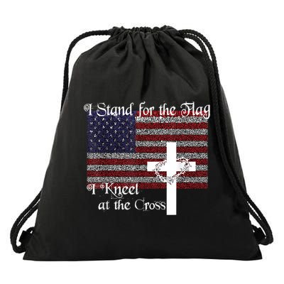 Stand For The Flag, I Kneel At The Cross Patriotic Christian Drawstring Bag