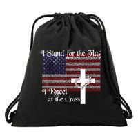 Stand For The Flag, I Kneel At The Cross Patriotic Christian Drawstring Bag