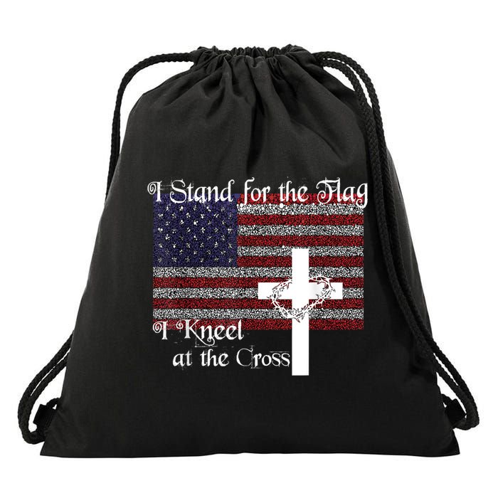 Stand For The Flag, I Kneel At The Cross Patriotic Christian Drawstring Bag